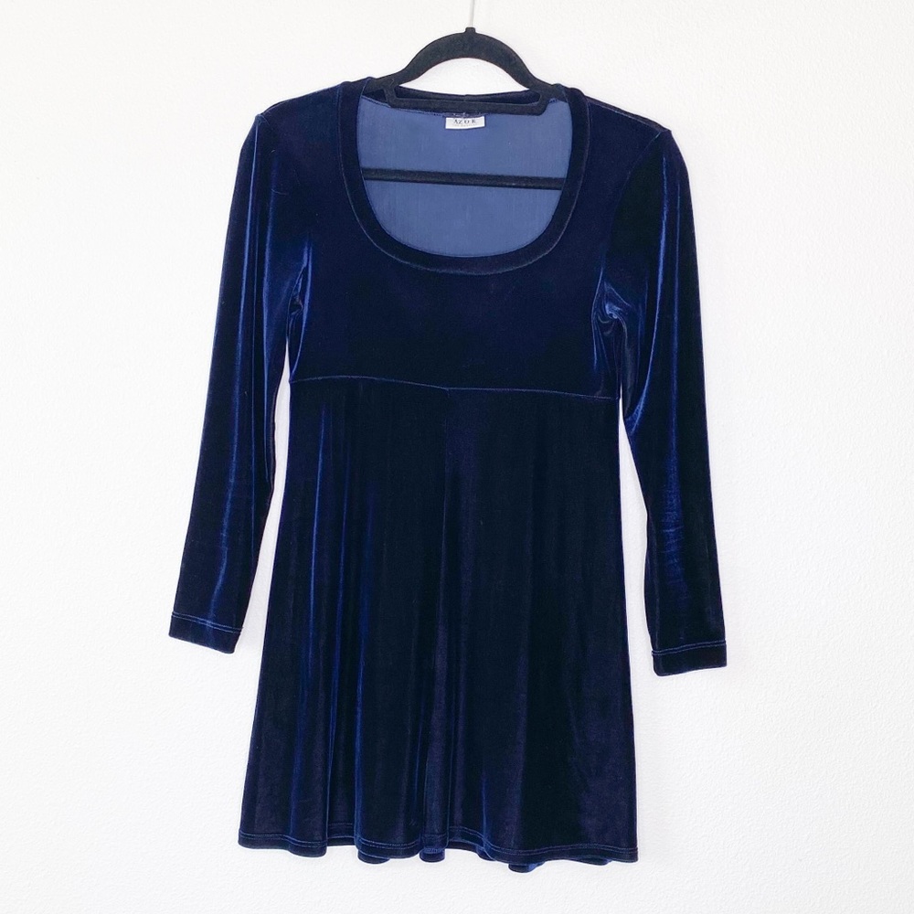 Midnight Blue Velvet Long Sleeve Babydoll Dress